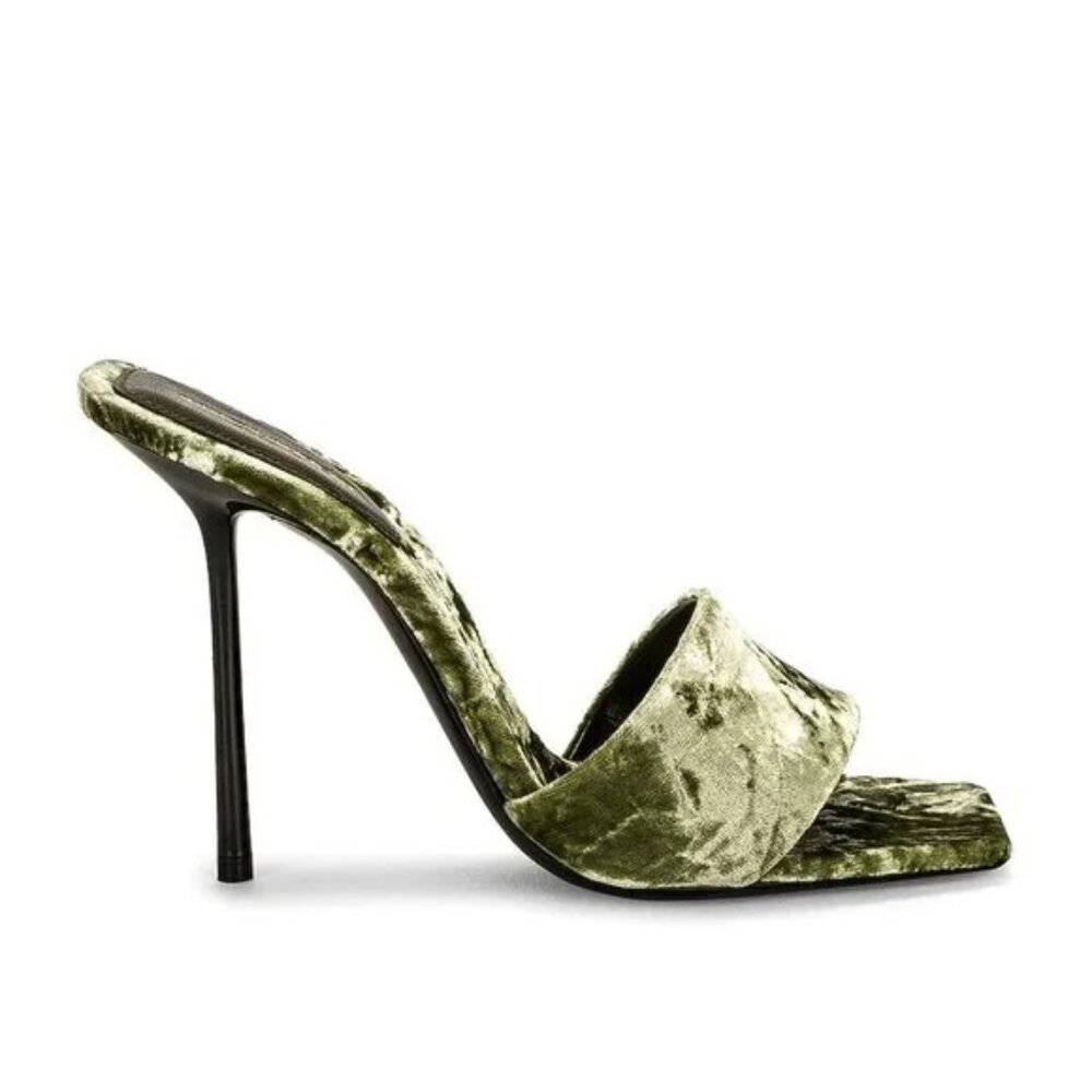 Saint Laurent Baliqua 105 Heeled Sandals in Avocado green velvet mule heels 36 6